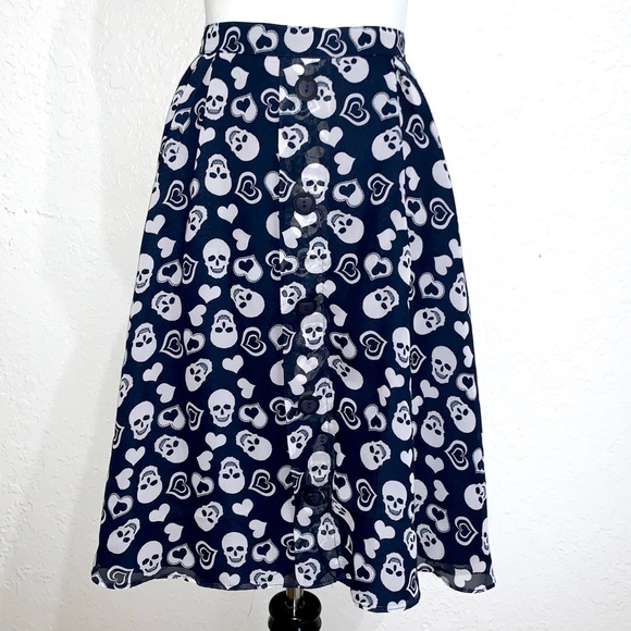 RockSteady Dresses & Skirts - RockSteady Clothing Skulls Hearts Skirt Navy White